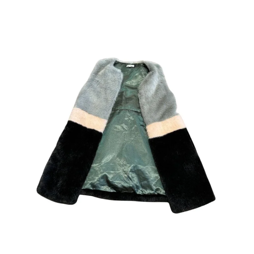 Molliolli Eco-Fur Colorblock Long Vest – Women’s Size Small (EUR‎ 36)